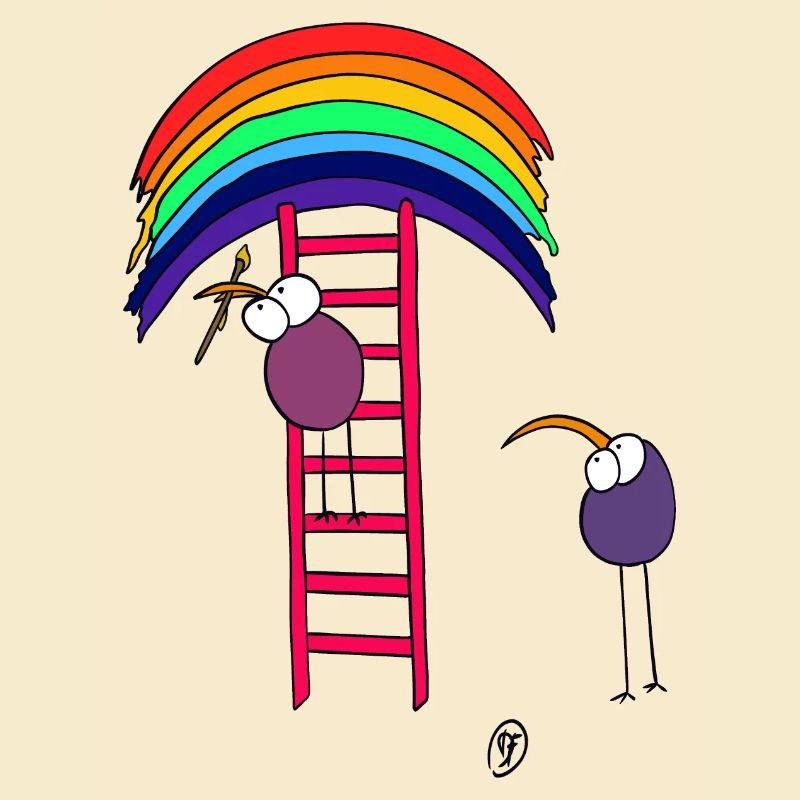 Oiseaux avec arcs-en-ciel