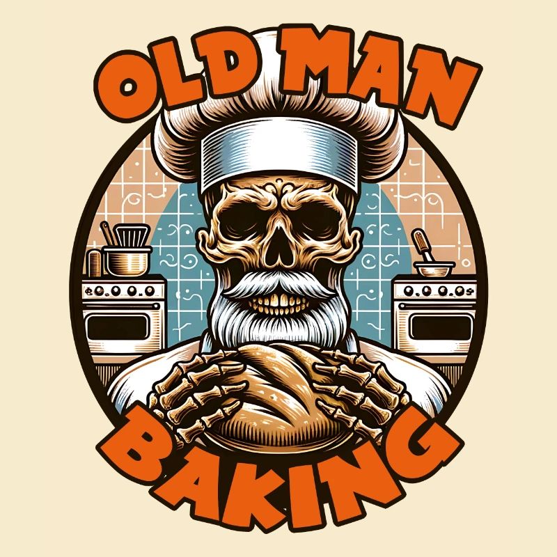 Old Man Baking Skull mit Bäckermütze mit Brot