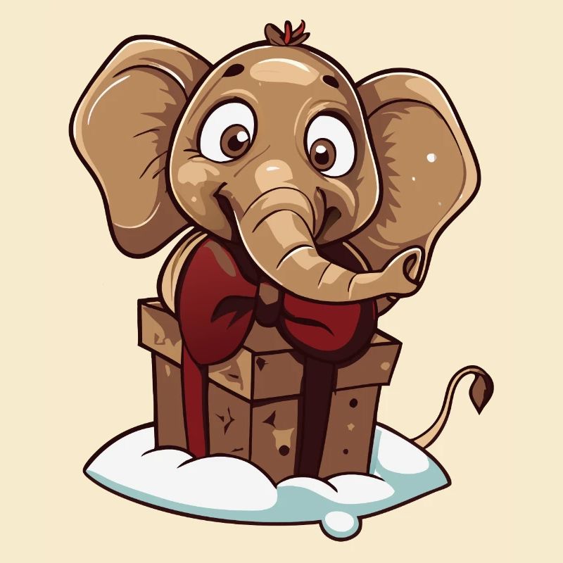 Cute elephant unwrapping gift