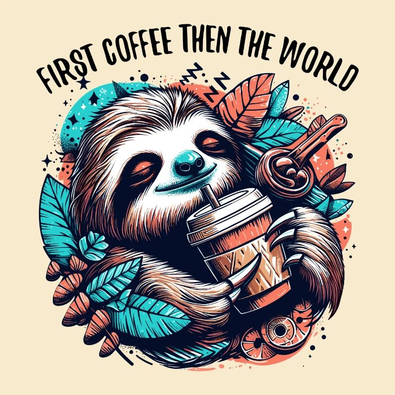 Sloth First Coffee Then World Gift