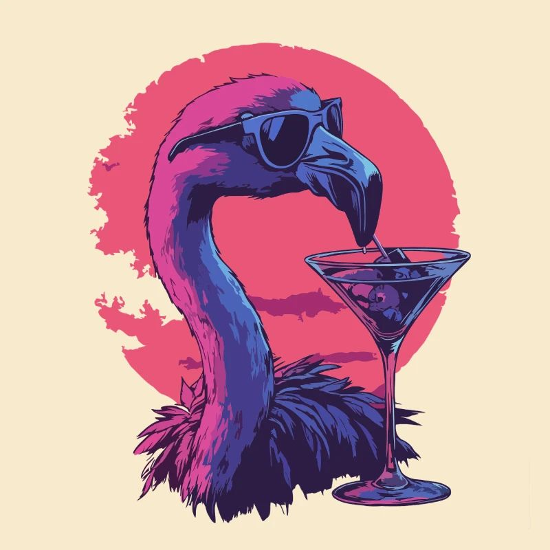 Flamant rose au coucher du soleil