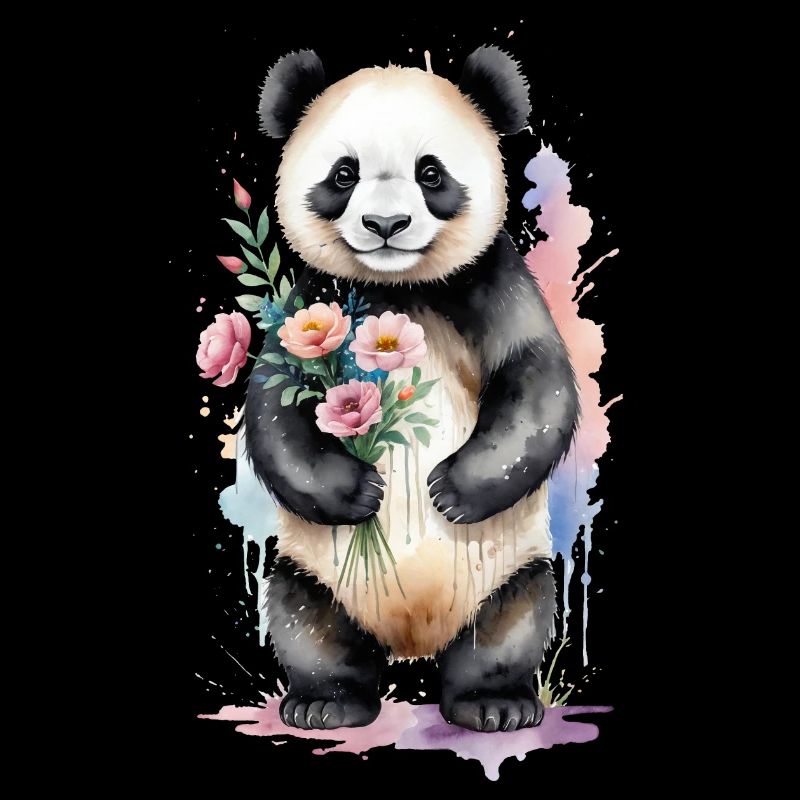 Panda mit Blumen - Aquarell