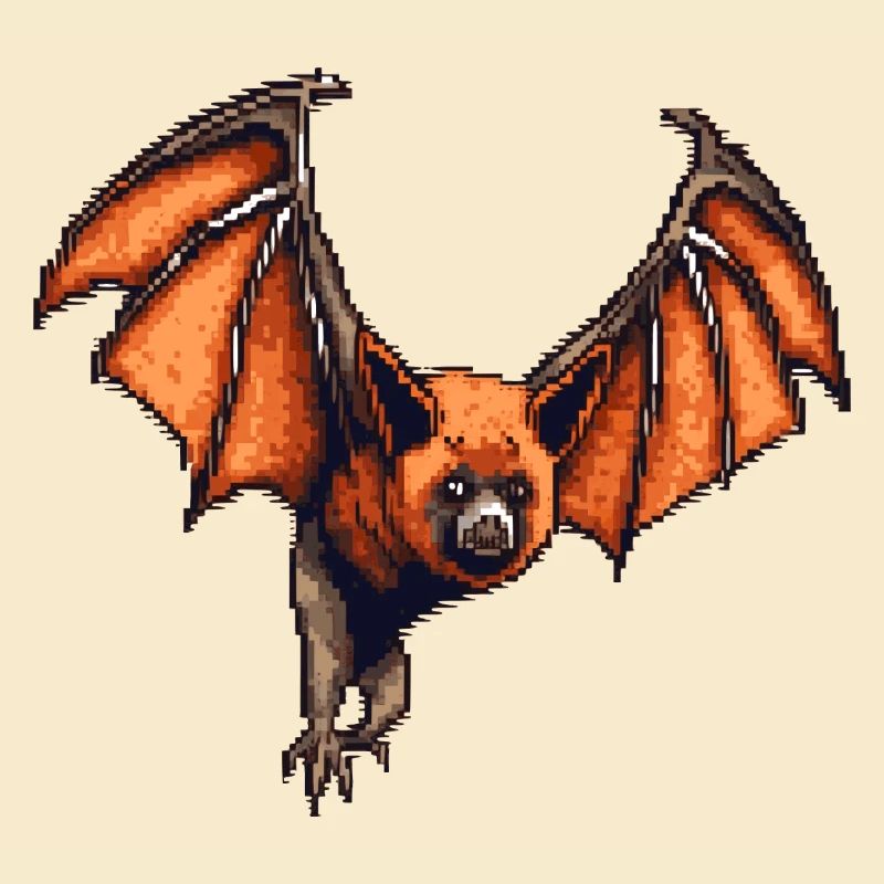 Pixelated flying fox in retro 8 bit graphics