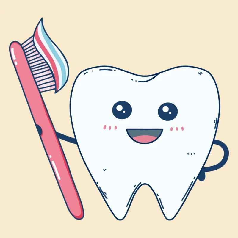 Funny tooth brushing his teeth with a toothbrush