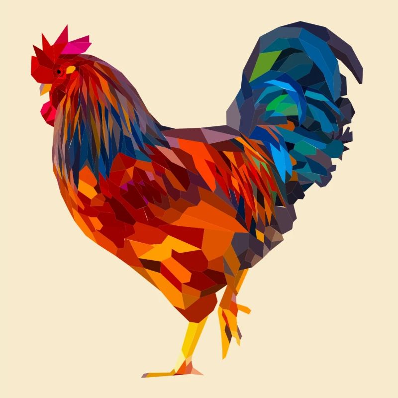 Coq polygone, coloré