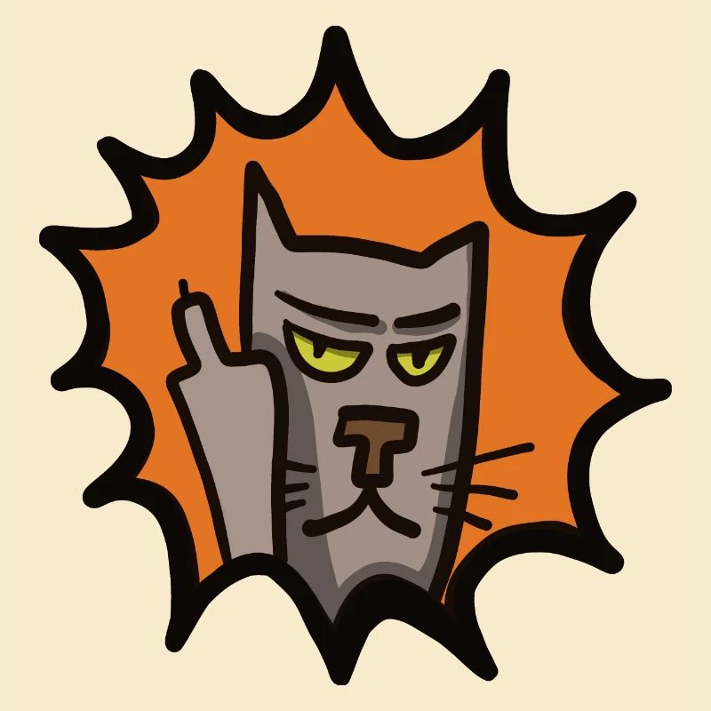 grim cat shows middle finger