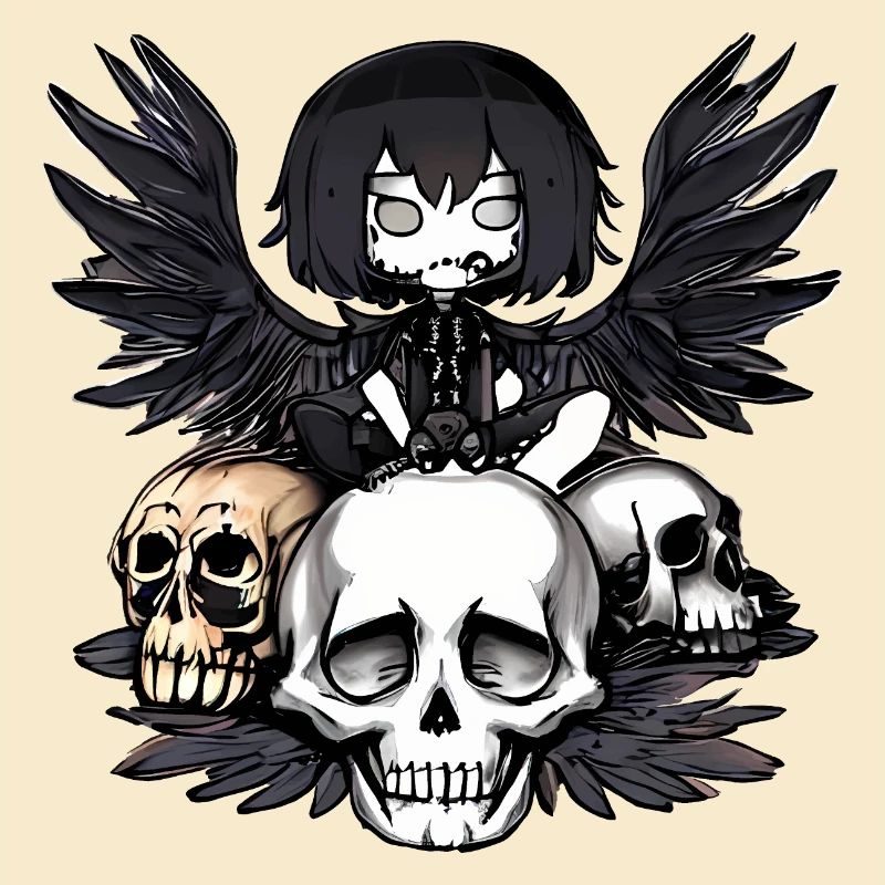 Raven sitting on a skull