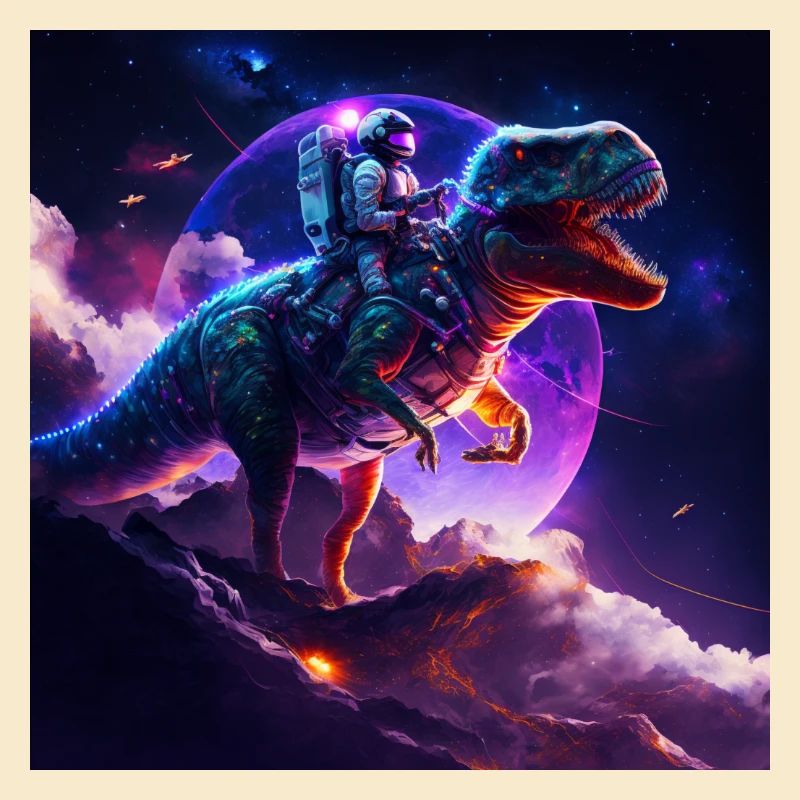 Celestial astronaut riding t rex