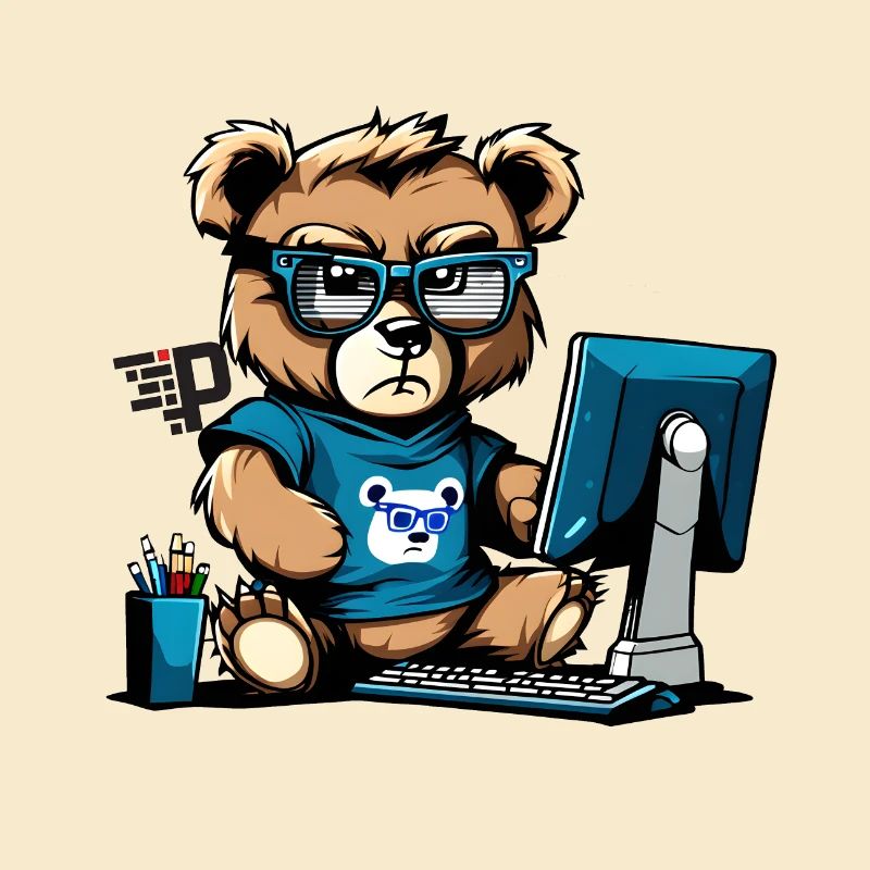Angry little teddy bear who is a developer.