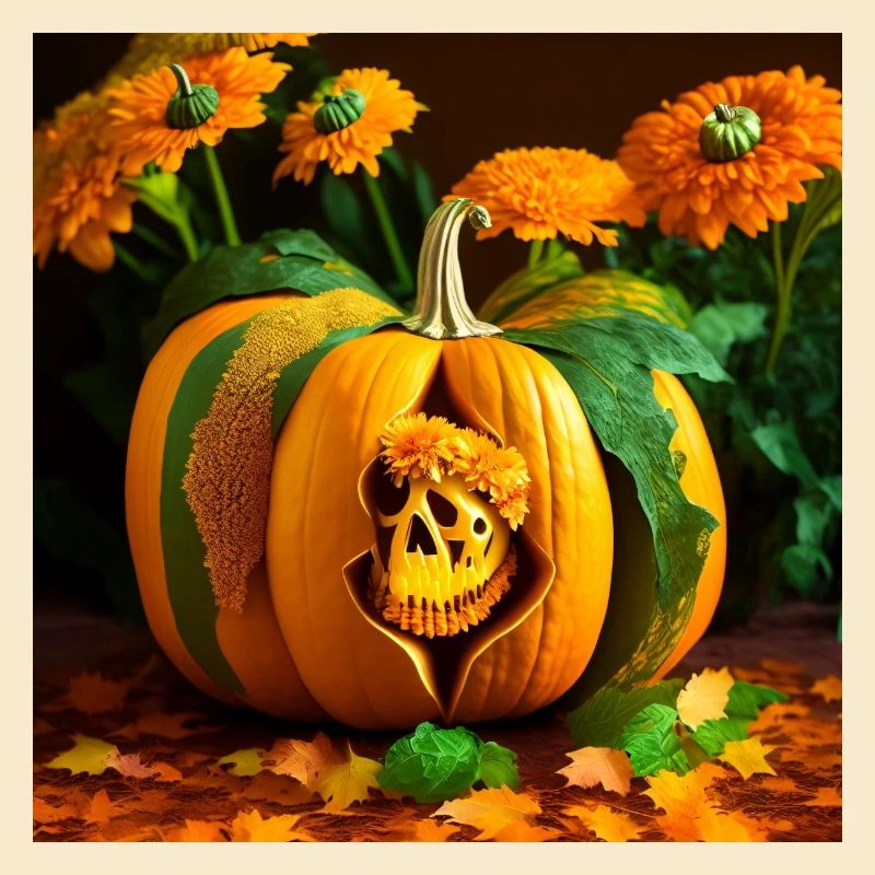 Halloween pumpkin with a skull inside