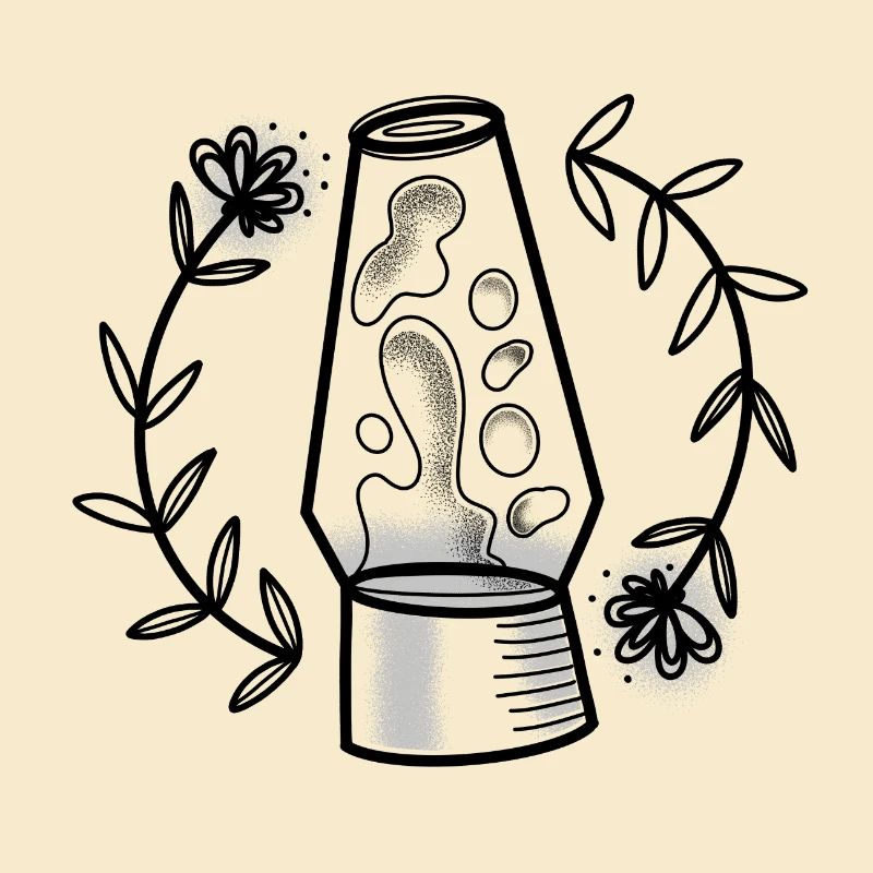 Witchcore dessiné à la main lampe à lave et fleurs