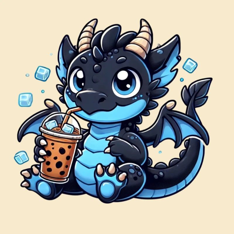 Cute blue Dragon iced Coffee , Drache Eiskaffee