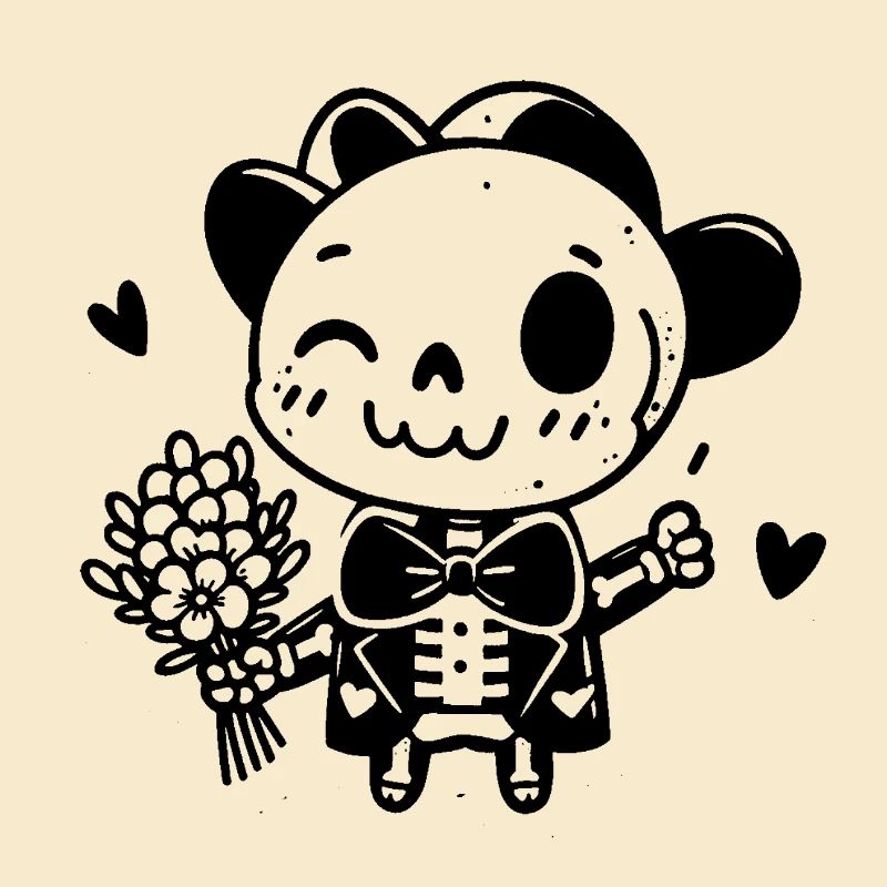 squelette avec fleurs
