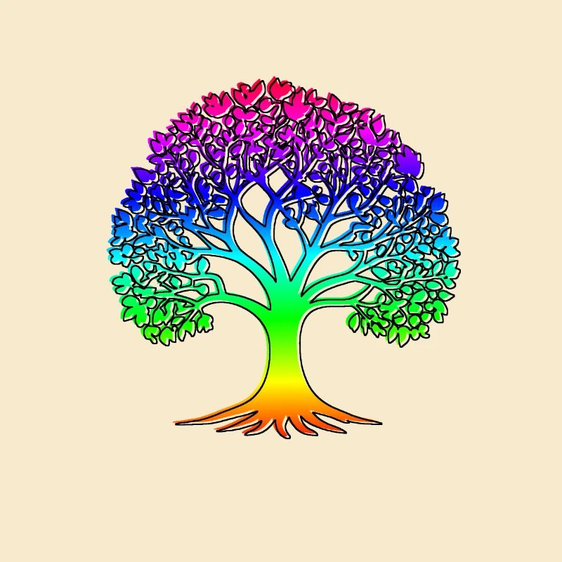 Tree with rainbow pattern and black border