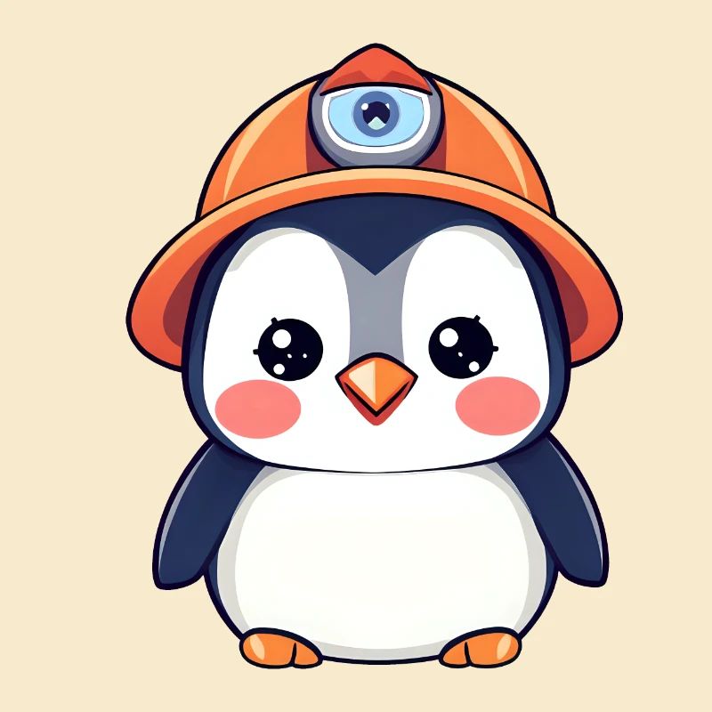 Pingouin de l’équipe de construction dans un casque de sécurité orange