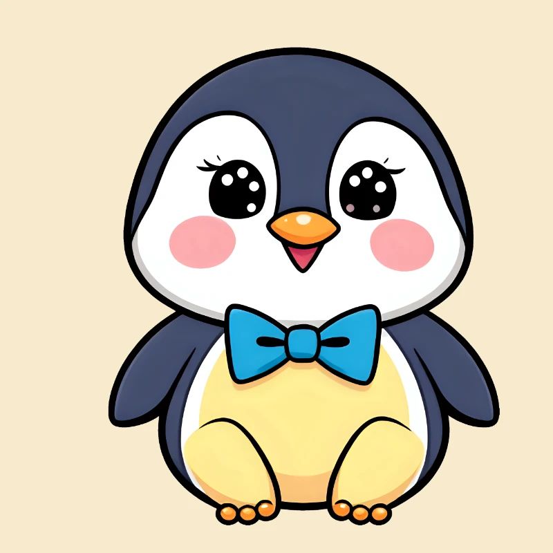 Pingouin joyeux avec nœud papillon bleu