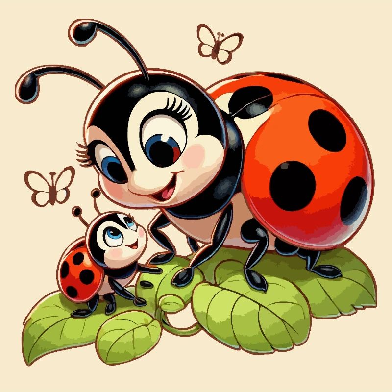 Ladybug mother plays with child