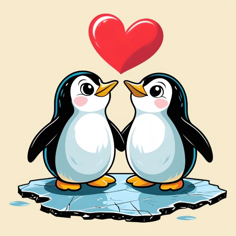Comic Style Verliebtes Pinguin Paar
