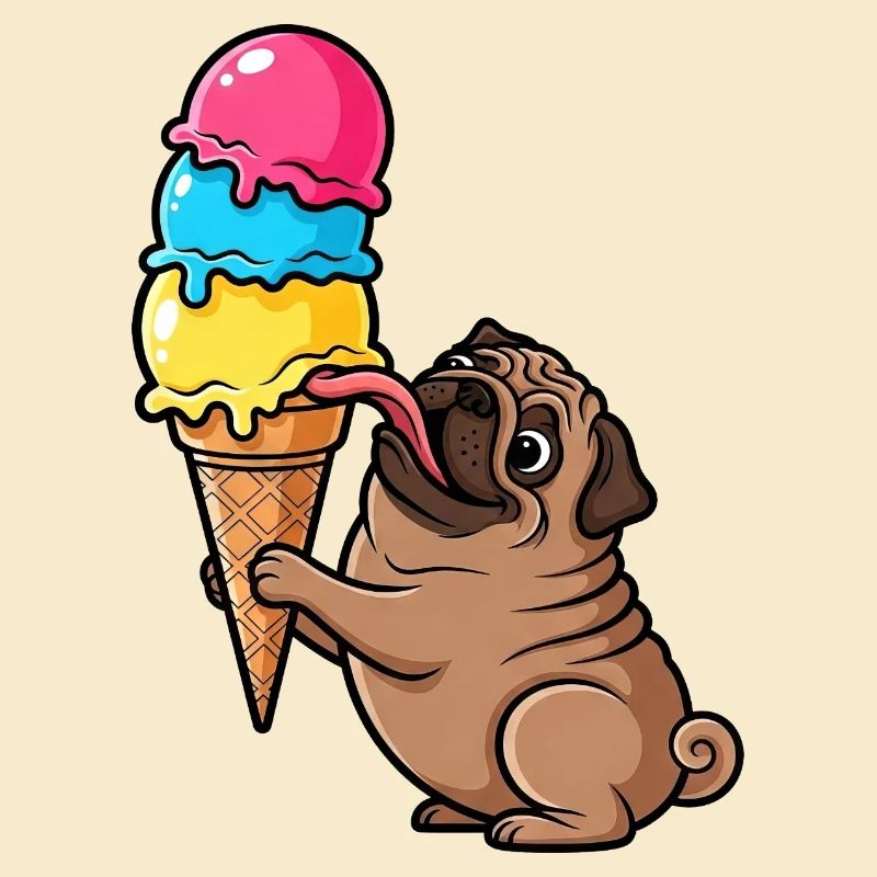 Süßer Mops mit Eis Eiskugel Sommer Cartoon