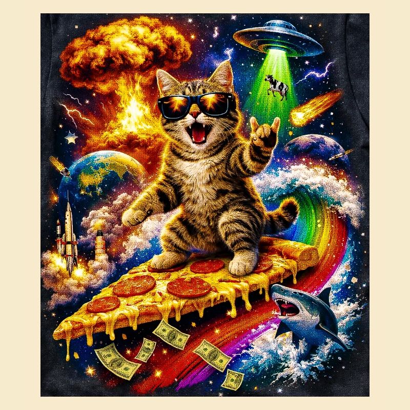 Chat de l’espace sur la pizza
