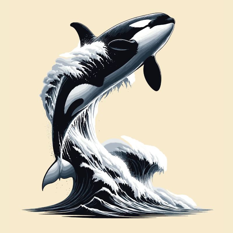 An orca jumping into a wave ocean