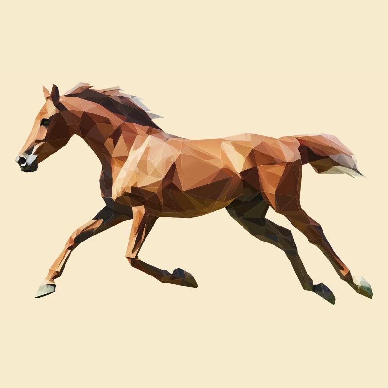 Braunes Pferd Low Poly Logo Art Design Fuchs