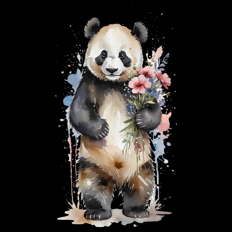 Gentil géant avec des fleurs - Aquarelle Panda