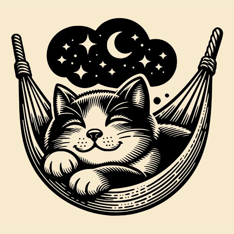 Little sleeping cat in hammock