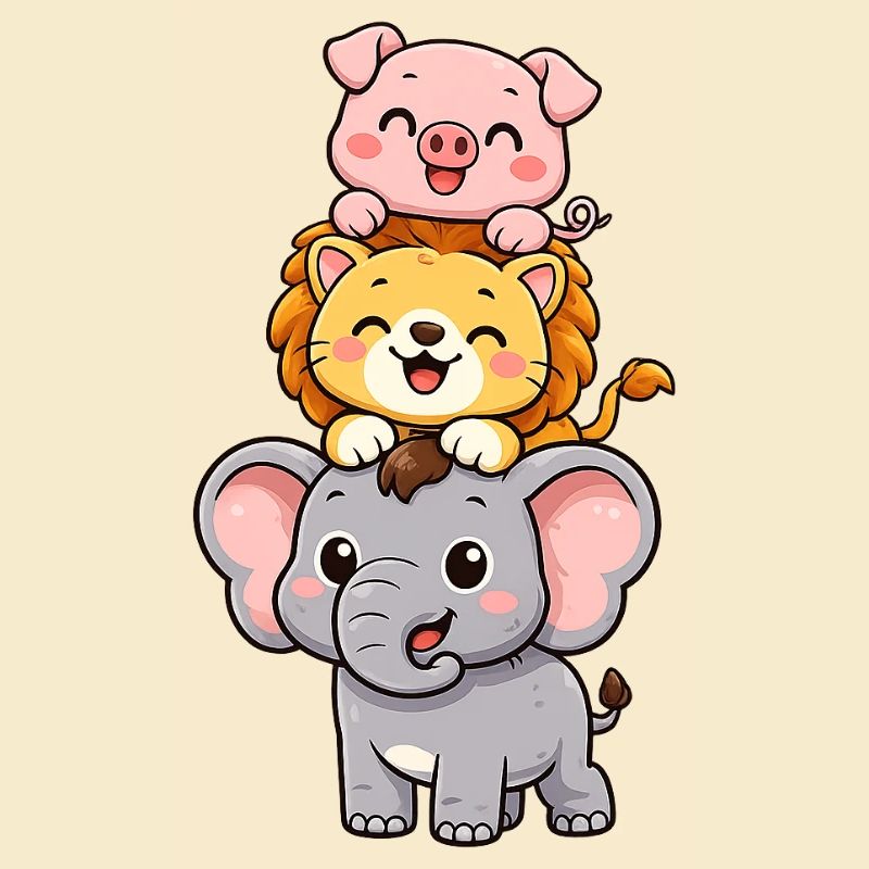 Éléphant, Lion, Cochon