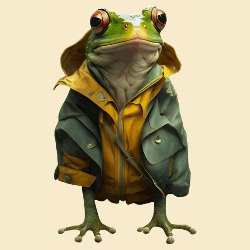 Such a storm thinks the frog with a rain jacket