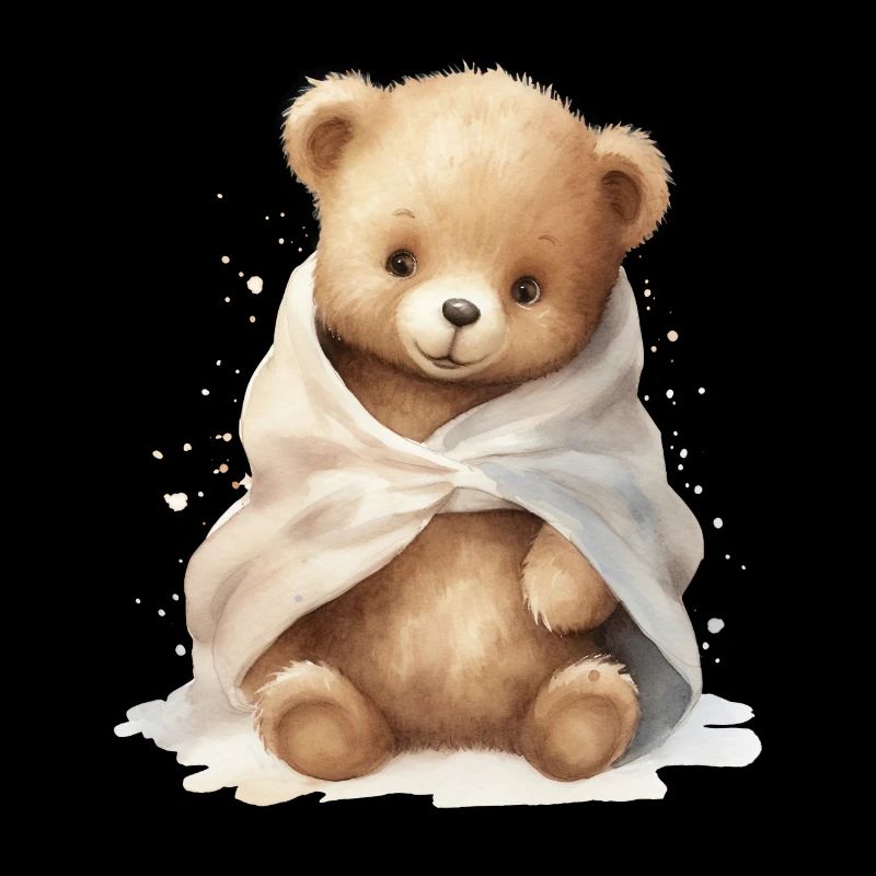Bébé ours avec serviette, peint à la main