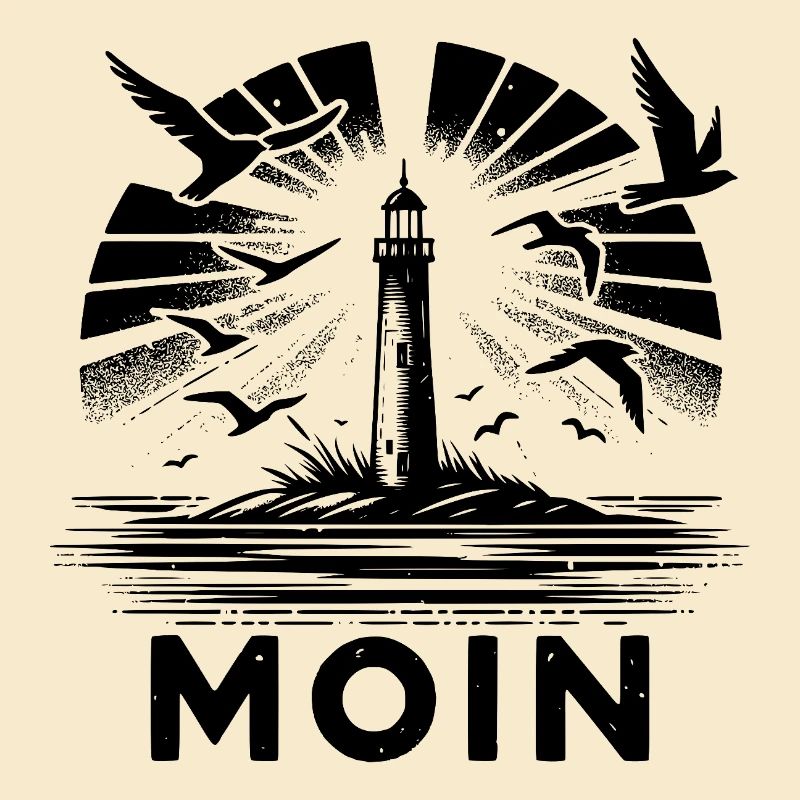 Phare Moin Scène Côtière Avec Mouettes