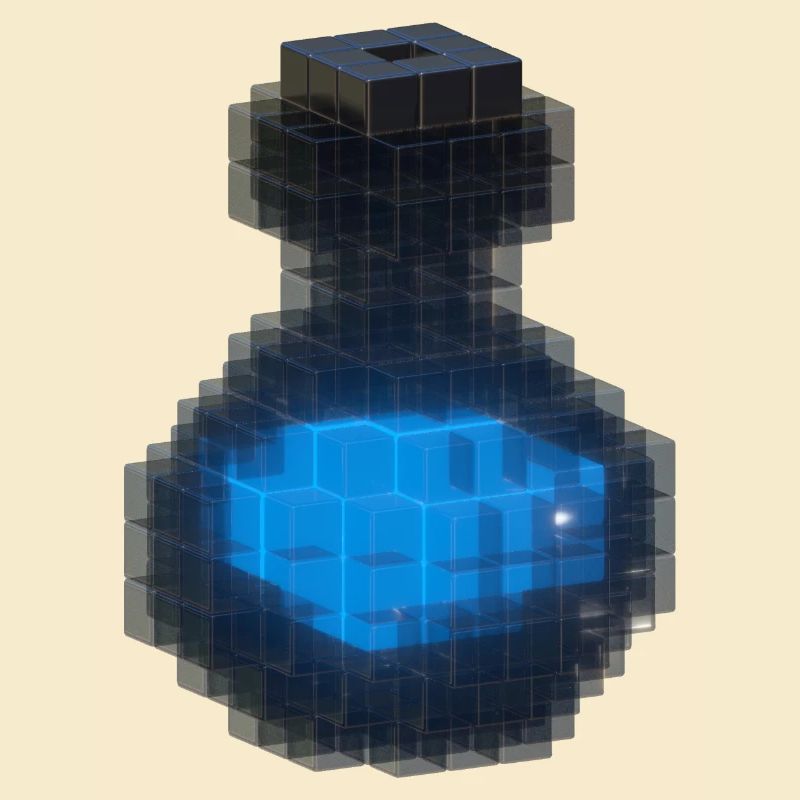 Conception 3D Cube 3D Bouteille Noire & Potion Bleu Océan
