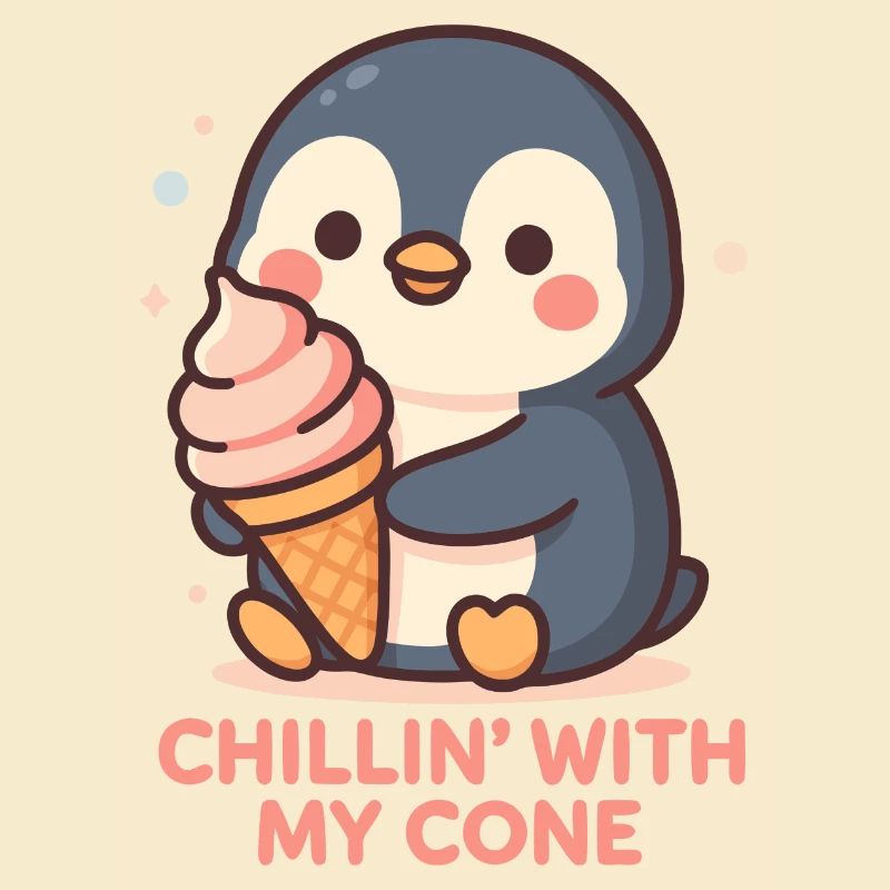 Pingouin mignon avec un design de cornet de glace