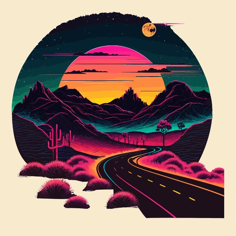 Straße im Synthwave-Stil