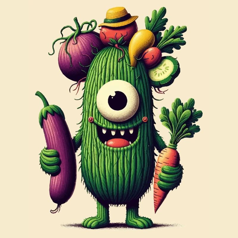 drôle mignon monstre avec des légumes concombre borgne