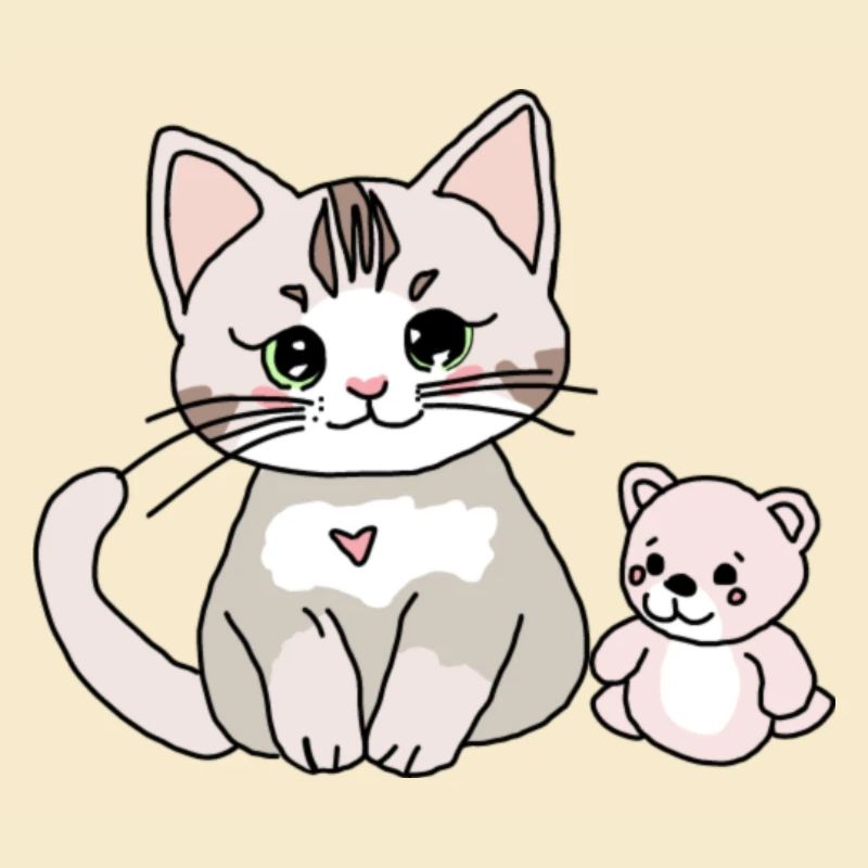 Süße Katze mit ihrem Teddy