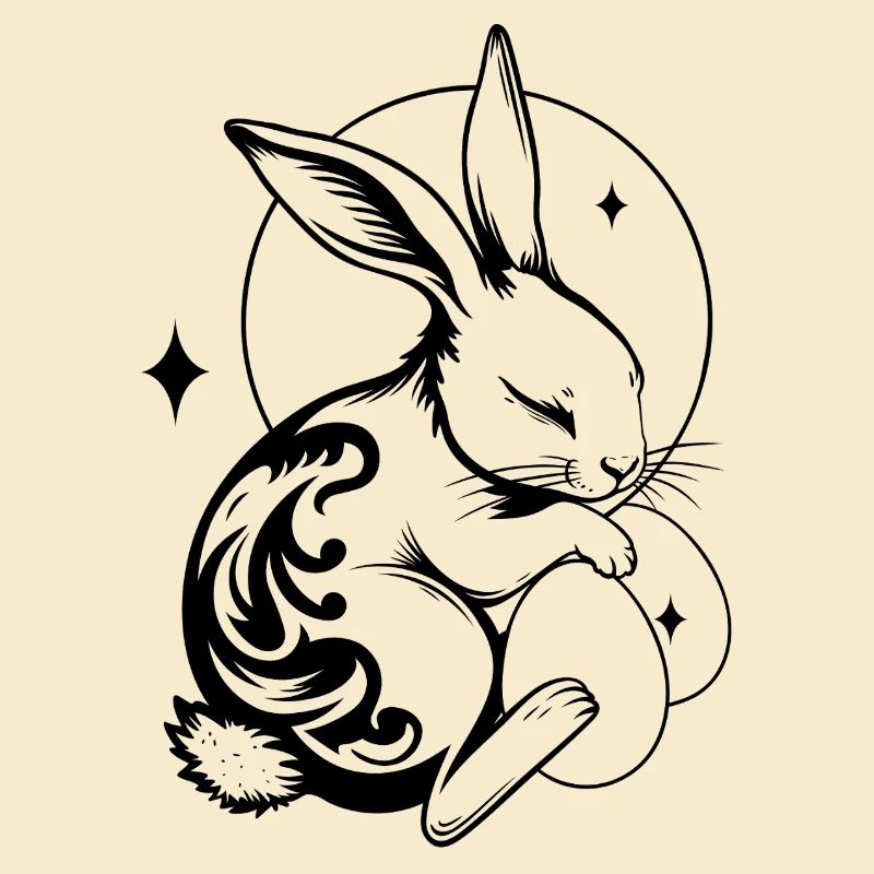 Sleeping Easter Bunny with Tribal and Eggs