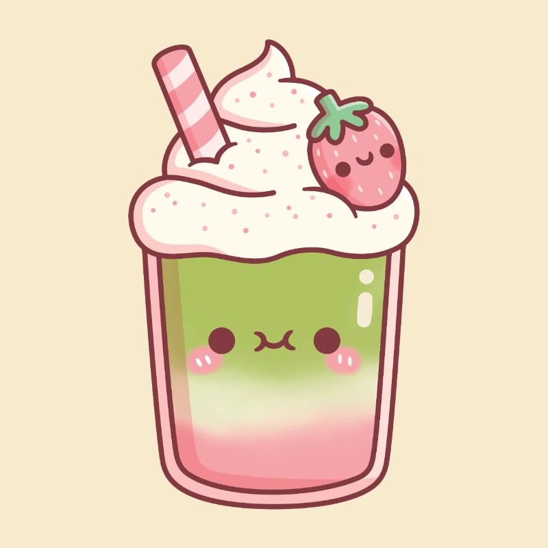 Süßer Eiskaffer Matcha Erdbeer-Latte