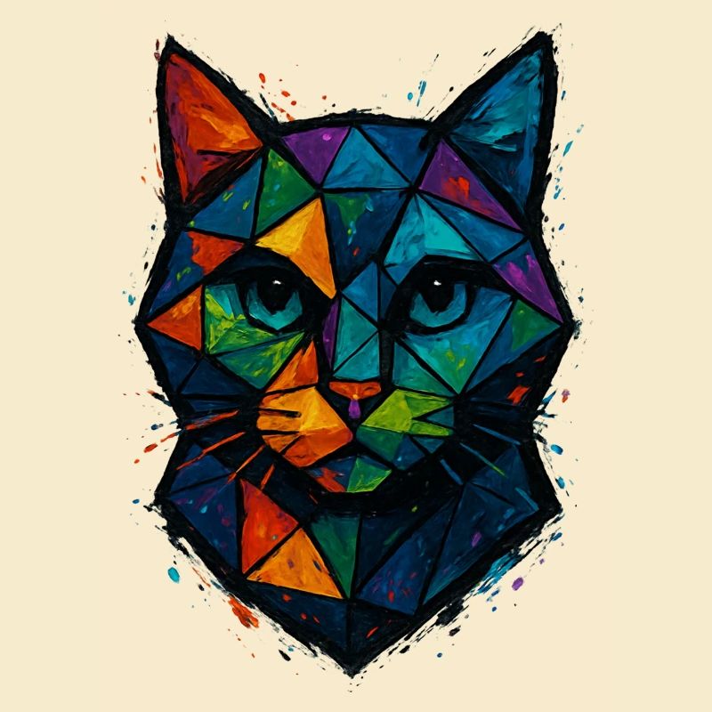 Chat Low Poly - Geometric Mesh Polygonal Art Desig
