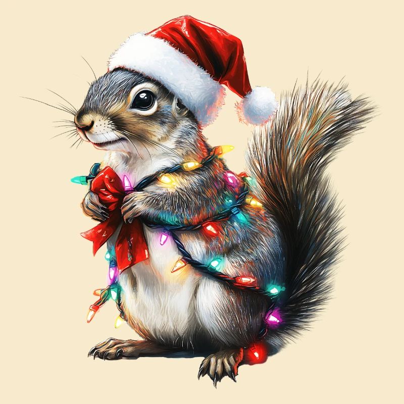 Eichhörnchen mit Lichterkette - Weihnachtspullover