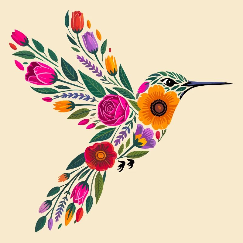 Graphisme Colibri Fleurs