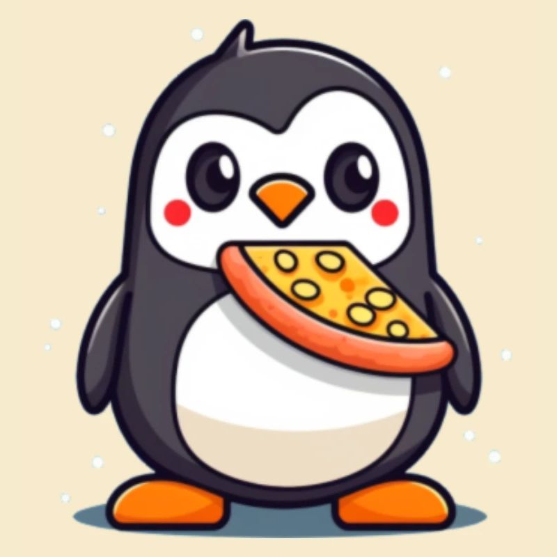 Pinguin süß mit Pizza