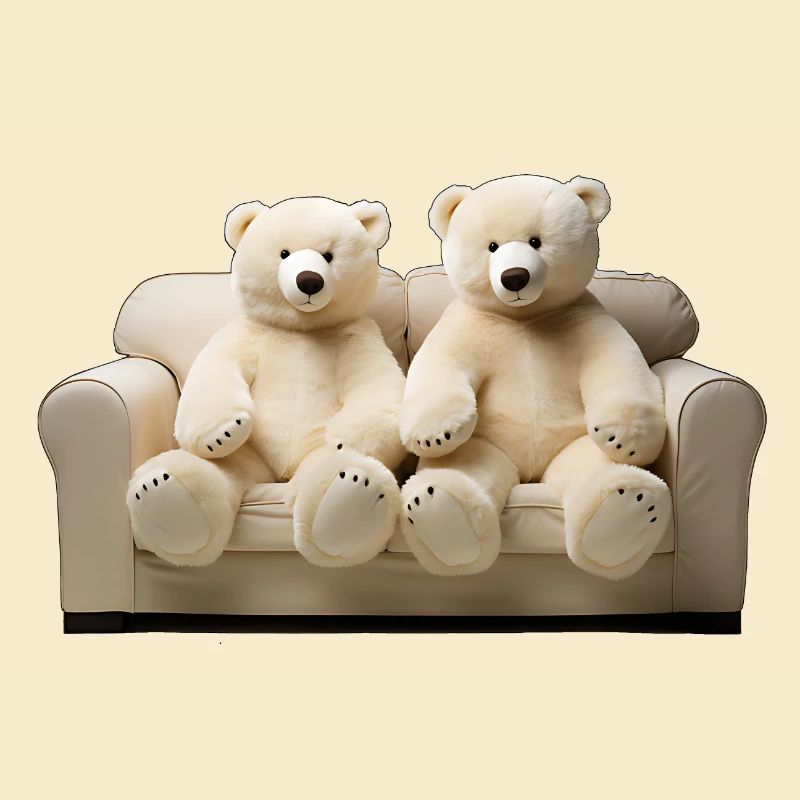 Zwei glückliche Eis-Teddybären auf dem Sofa