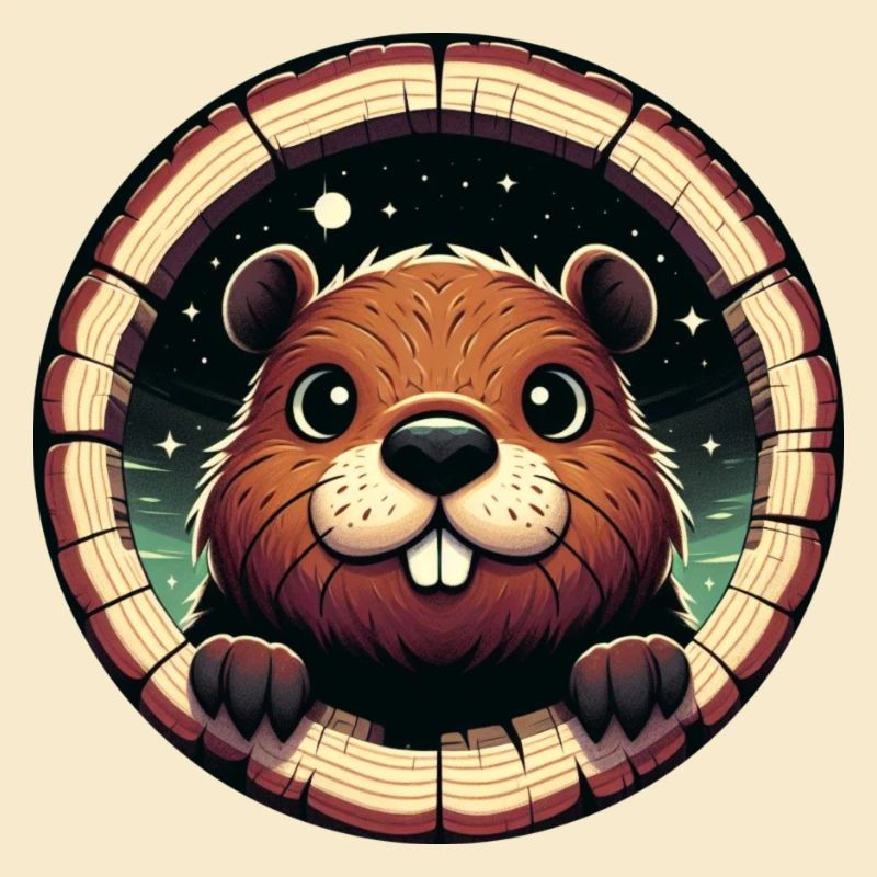 Beaver peeks through wood