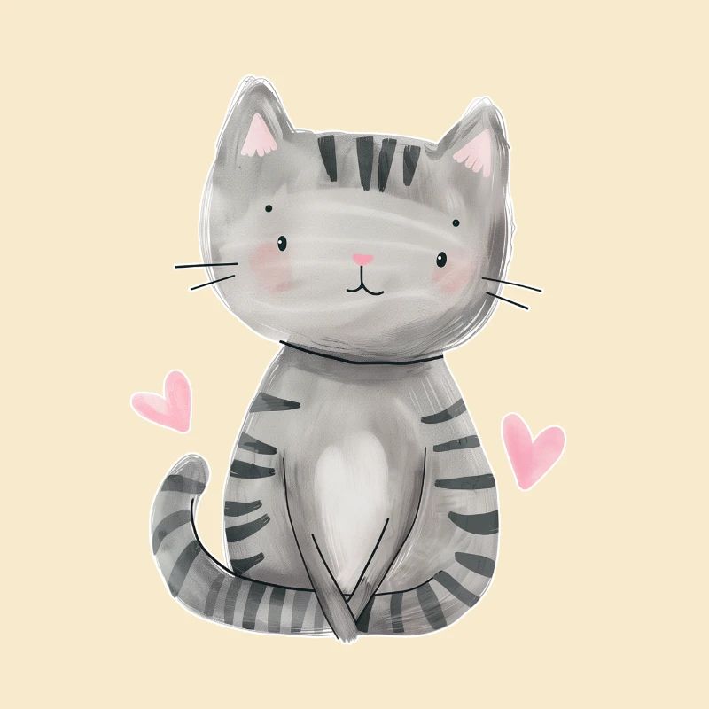 cute cat, grey cat gift, cat drawing