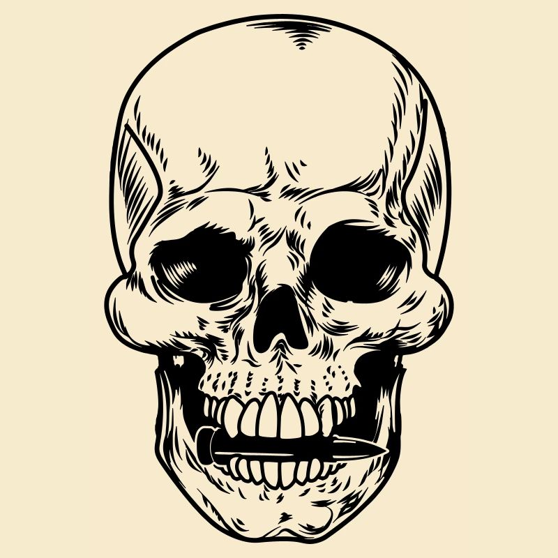 Skull with bullet between the teeth