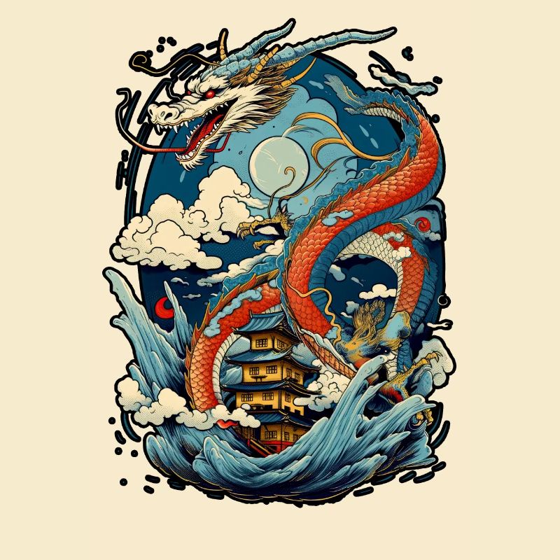 Chinesischer Drache Illustration auf einer flachen Farbe