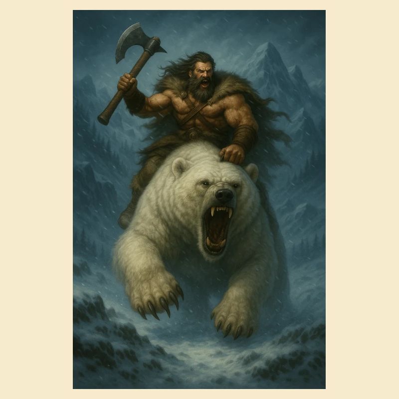 Wikingerkrieger auf Eisbär – Fa-Illustration