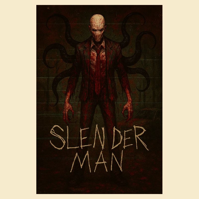Slender Man Forest Horror Glitch Poster Tee Design